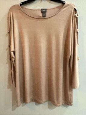Travelers By Chico’s Gold Shimmer Split Sleeve Top Size Large